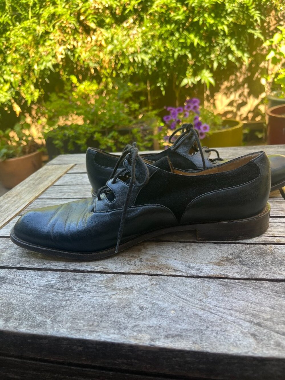 Fratelli Rossetti Black Leather and Suede 3/4" heel, W's 8.5 tie-up shoe